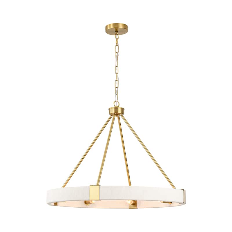 8-Light 27" W Modern Boho Beige Round Wagon-wheel Hand-Woven Cotton Chandelier - 27.6 in. W x 21.3 in. H x 27.6 in. D