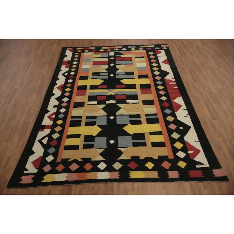 Hand Woven Oriental 100% Wool Carpet Southwestern Tribal Multi-Colored Kilim Area Rug - 12' 0'' X 8' 7''