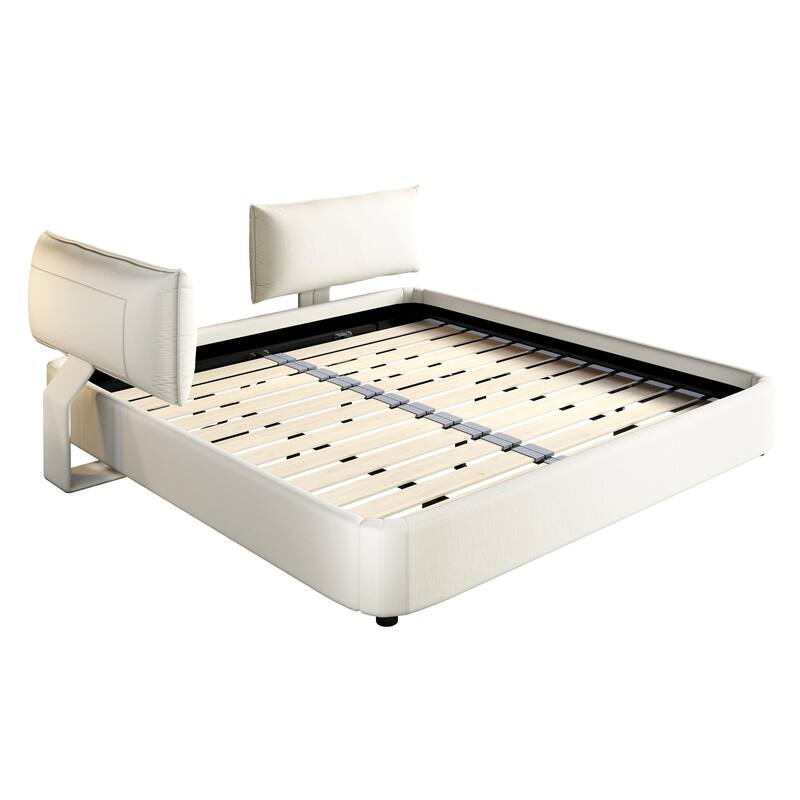 King Size Chenille Cloud Bed Frame with Round Corner Upholstered Bed No Box Spring Needed, White