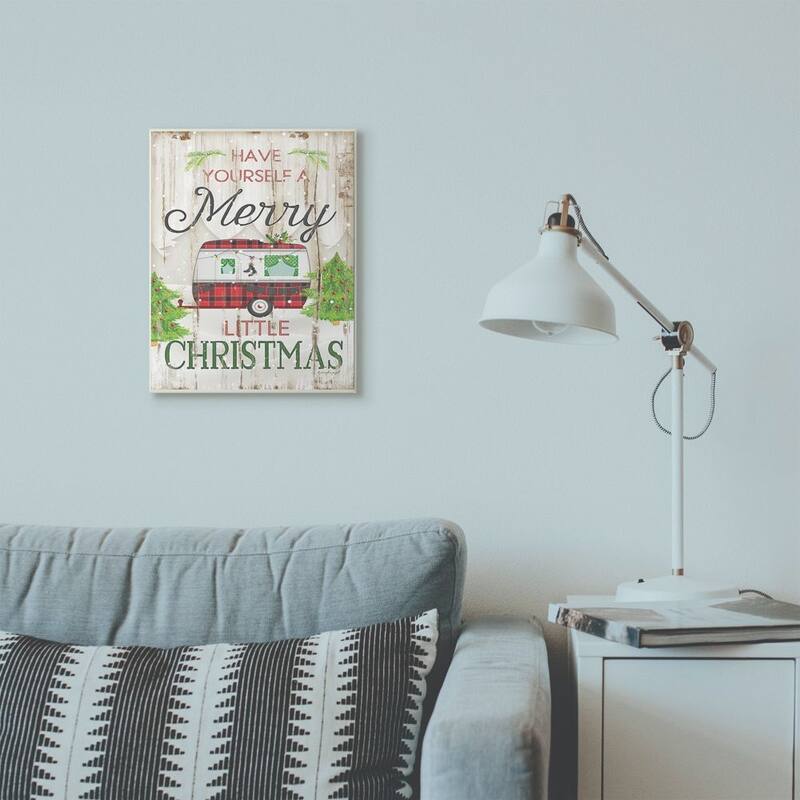Stupell Merry Little Christmas Red Plaid Camper Wood Texture Holiday Word Design Wood Wall Art, Proudly Made in USA