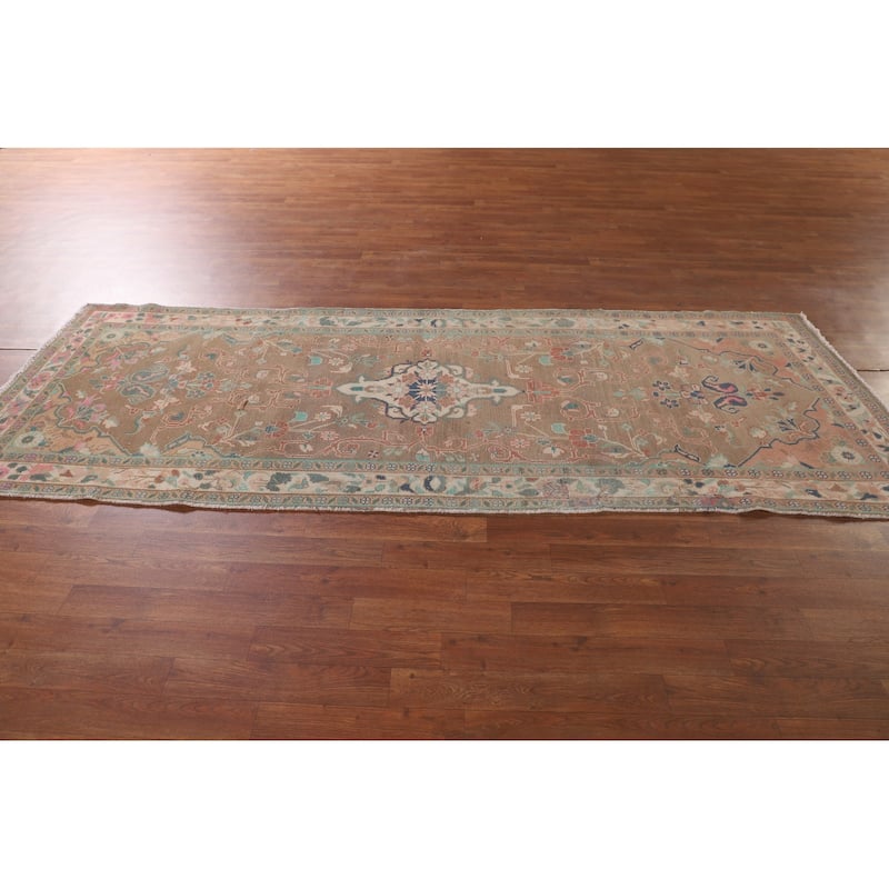 Brown Mahal Persian Vintage Runner Rug Handmade Wool Carpet - 3'4" x 9'3"
