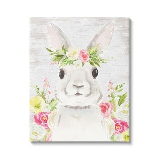 Stupell Rustic Easter Bunny Flower Crown Spring Bouquet Canvas Wall Art ...