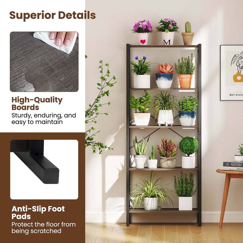 Costway 1/2 PCS 5-Tier Bookshelf Bookcase with Metal Frame & Dual
