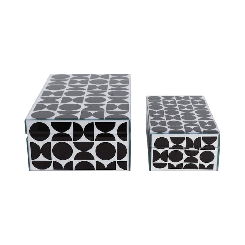 Decorative Abstract Pattern Box with Lid - Set of 2, 11", Black - 11.0"