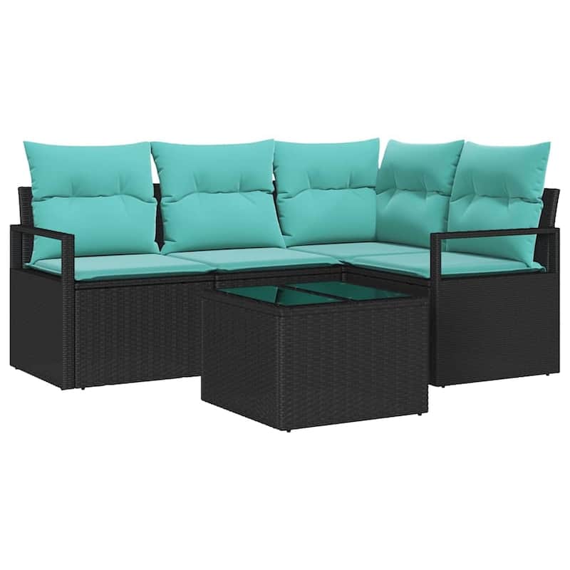 vidaXL 5 Garden Sofa Set with Cushions Black Poly Rattan - 69.7 x 48 x 27.2