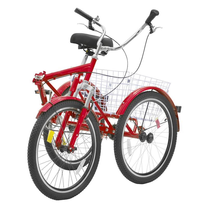 24" Adult Folding Tricycle, Carbon Steel 3-Wheel Bike for Seniors & Women - 68.5 x 29.9 x 44.9 in