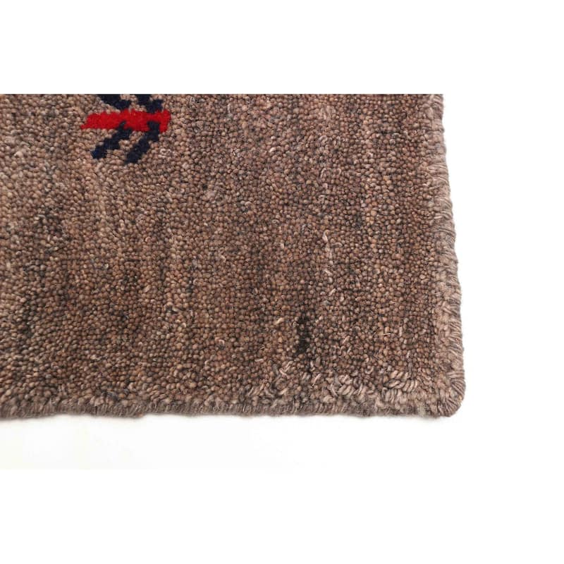 ECARPETGALLERY Hand Loomed Kashkuli Gabbeh Taupe Wool Rug - 4'0 x 5'11