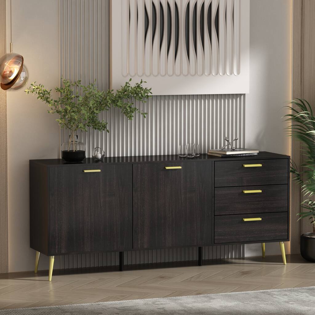 3 Drawer 69" W Chest&Dresser With Metal Handles&Legs