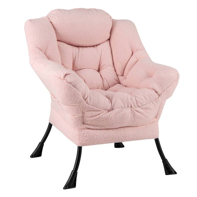 Modern Lazy Chair Comfy Single Sofa Sherpa Chair w/ Head Pillow - Pink
