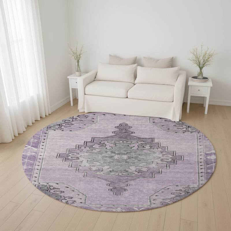 Premium Washable Super Soft Vintage Traditional Mayfield Rug - Plum - 8' x 8'