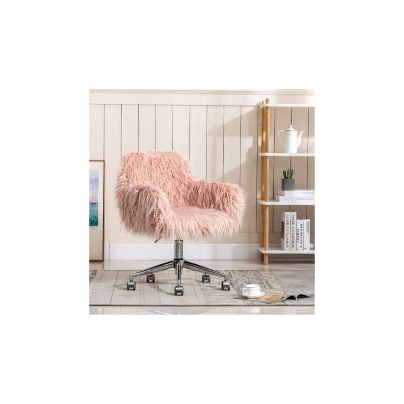 Modern Faux fur home office chair in Pink