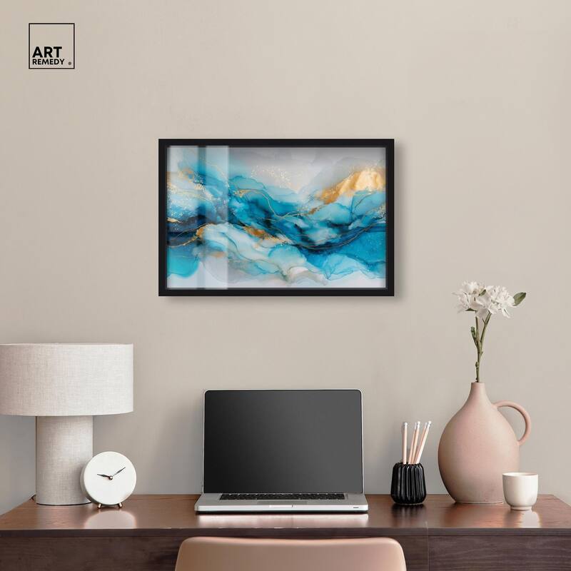 Ethereal Blue and Gold Shadowbox by Art Remedy