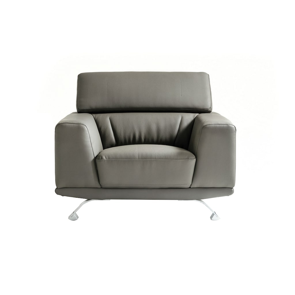 Reno Brooke Accent Chair, Dark Gray Faux Leather, Adjustable Headrest