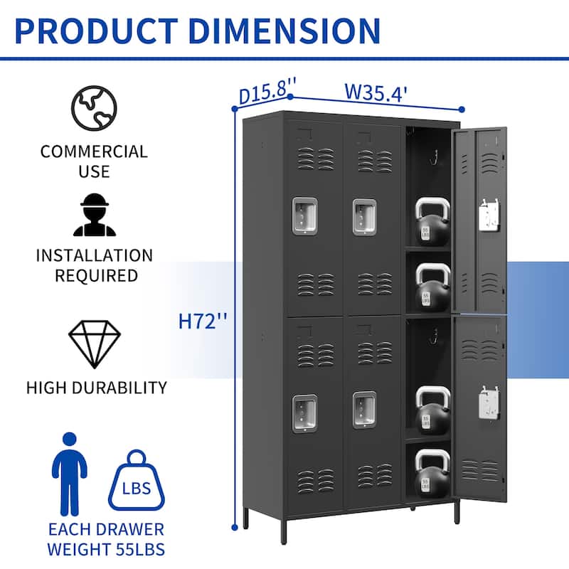 6 Door 72"H Metal Lockers With Lock