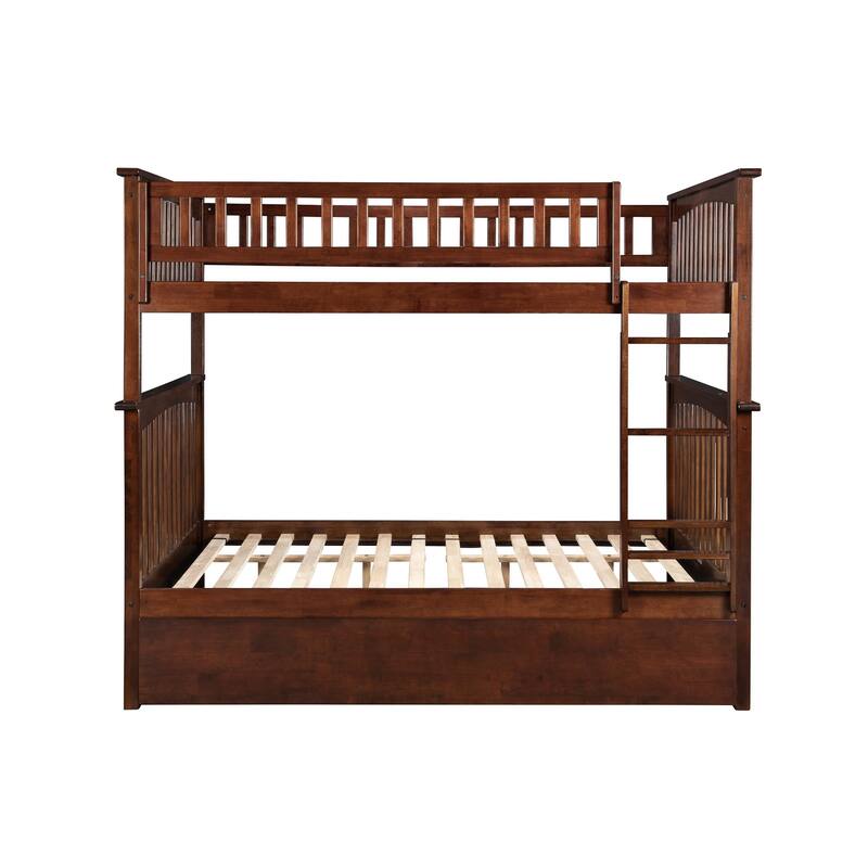Bunk Bed Full Over Full with Trundle - Solid Wood Bunk Beds for Kids - Space Saving Design