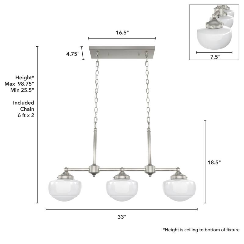 Hunter Saddle Creek Linear Chandelier, Clear Glass, Dining Room Table, Kitchen Island