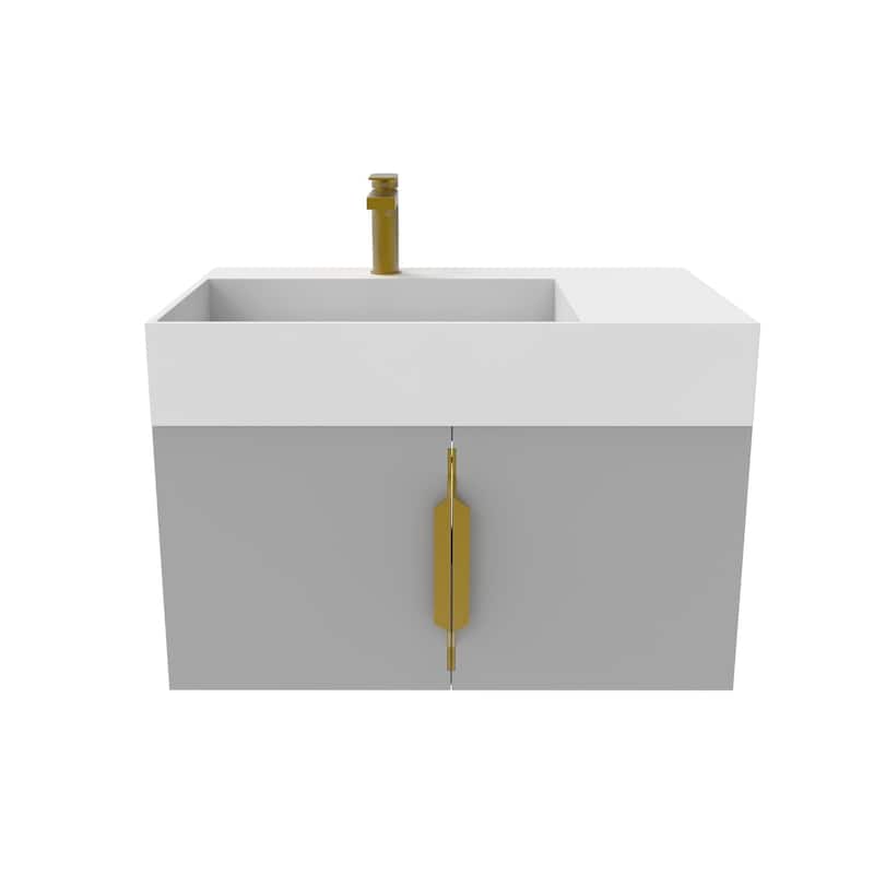 Amazon 30" Wall Mounted Bathroom Left Basin Vanity Set w/ White Top - Gold Finish - Grey
