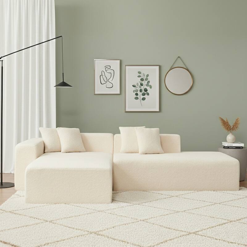 105.1" L-Shaped Modern High-Density Sponge Lambswool Upholstered Modular Sectional Sofa with Pillows