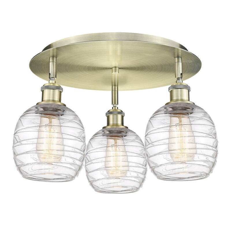 Innovations Lighting Belfast - 3 Light 18" Flush Mount - Deco Swirl/Antique Brass