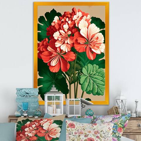 Designart "Blossoming Geranium In Retro Colors IV" Floral Framed Art Print