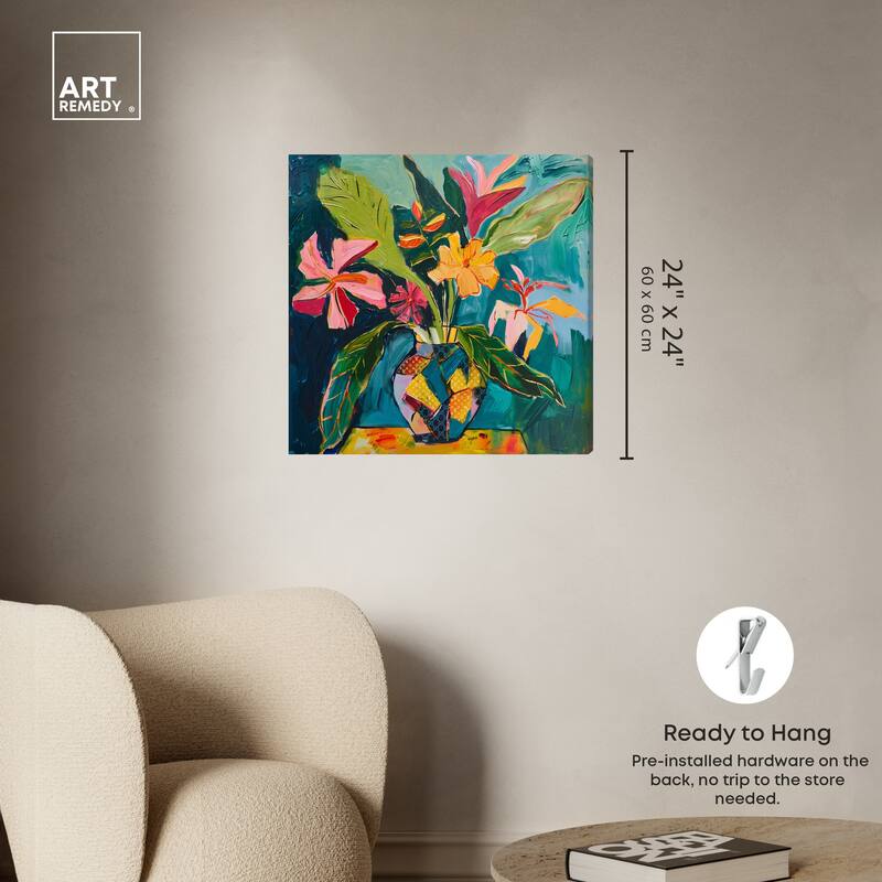 Art Remedy Vase Of Tropical Flowers Ii Gallery Wrapped Flowers In Vase Paintings