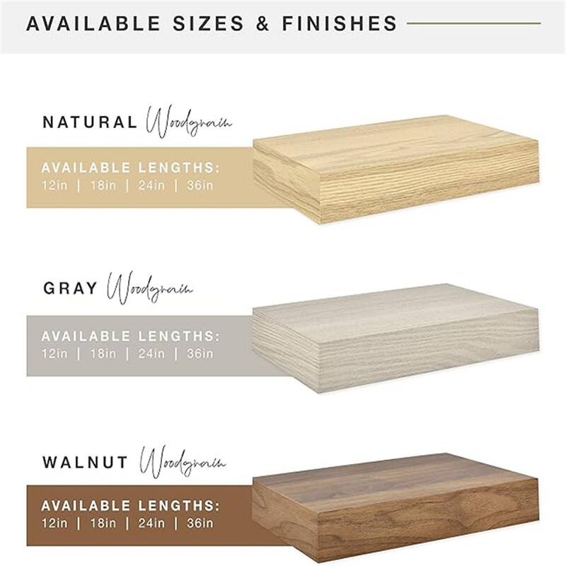 Natural Woodgrain Floating Shelves, 18 Inch x 4 Inch, Set of 2, 18 x 4 - 4"D x 18"W x 2"H