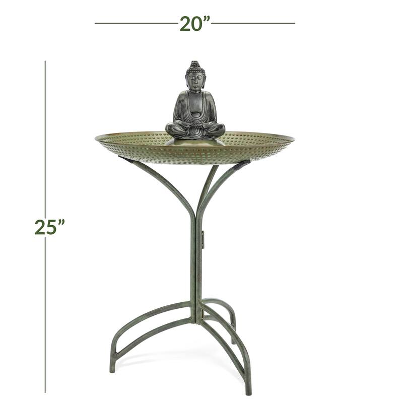 20" Blue Verde Copper Bird Bath with Buddha