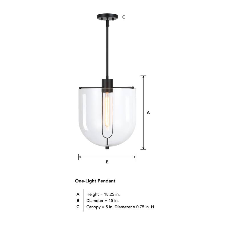 Skylar 60 Watt 1-Light Matte Black Down Pendant Light with Clear Glass Shade - 18.25