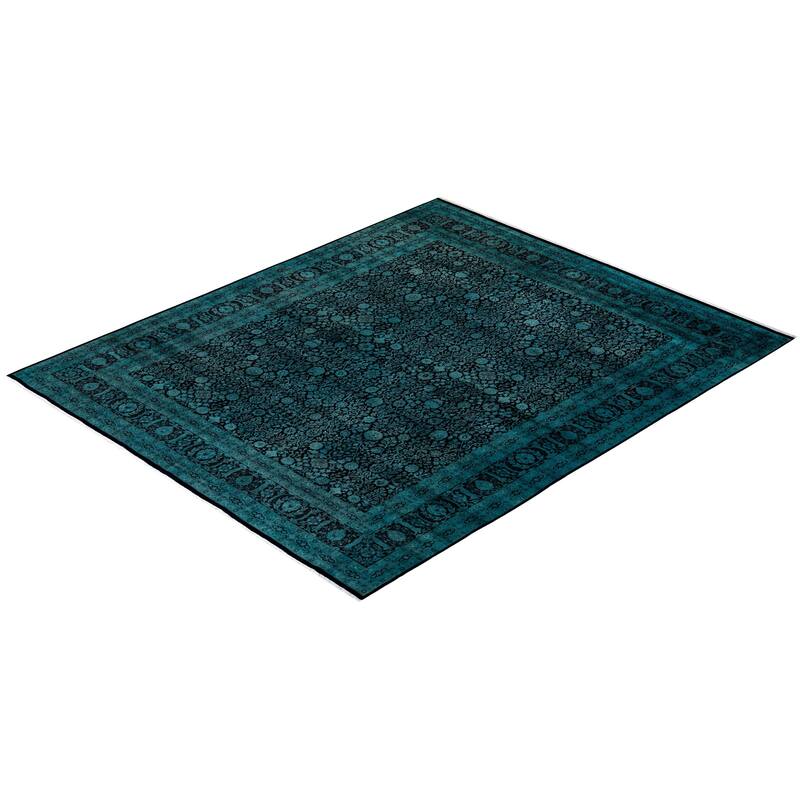 Overton Hand Knotted Wool Vintage Inspired Modern Contemporary Overdyed Green Area Rug - 8' 4" x 10' 1"