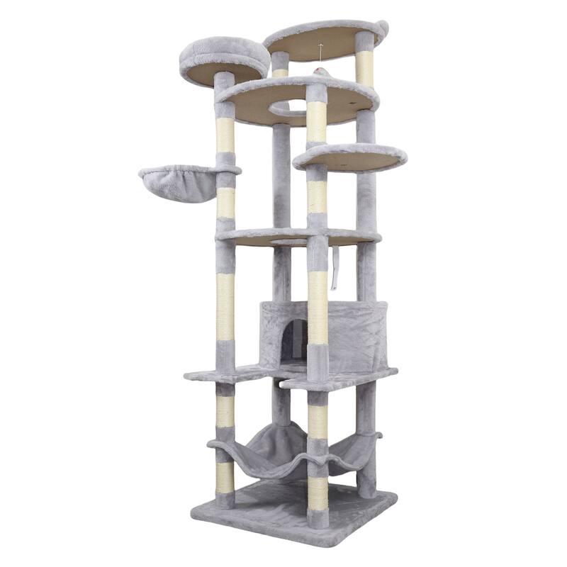 78.8 in Dark Gray Cat Tree Tower with Wide Base, 12 Sisal Scratching Post, Big Hammock,Many landing Perch and Interactive toy