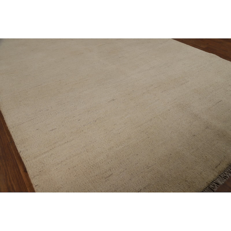 Gabbeh Modern Rug Handmade Beige Solid Wool Carpet - 4'2" x 5'10"