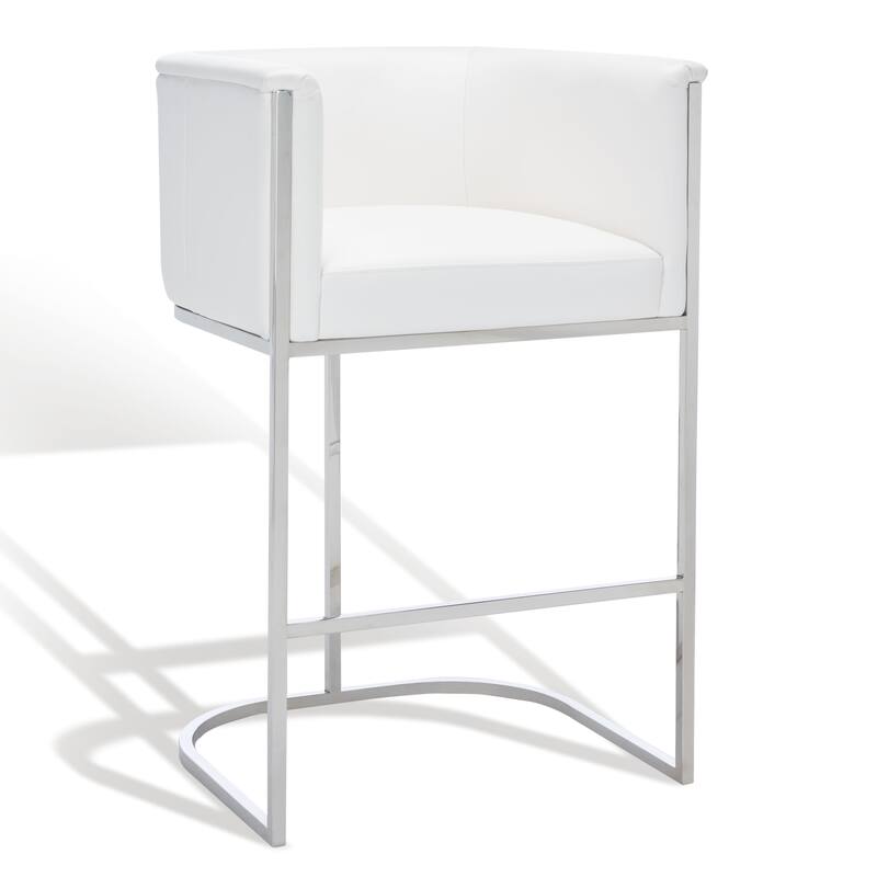 SAFAVIEH Couture Tonda Glam White Leather Commercial Grade 39 Inch Bar Stool - 24.6" W x 23.6" L x 39.2" H - 25Wx24Dx39H