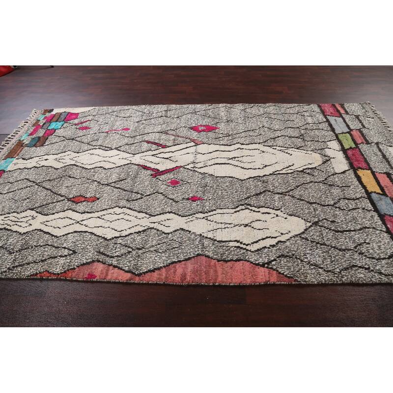 Abstract Modern Moroccan Oriental Area Rug Hand-knotted Wool Carpet - 5'11" x 10'7"