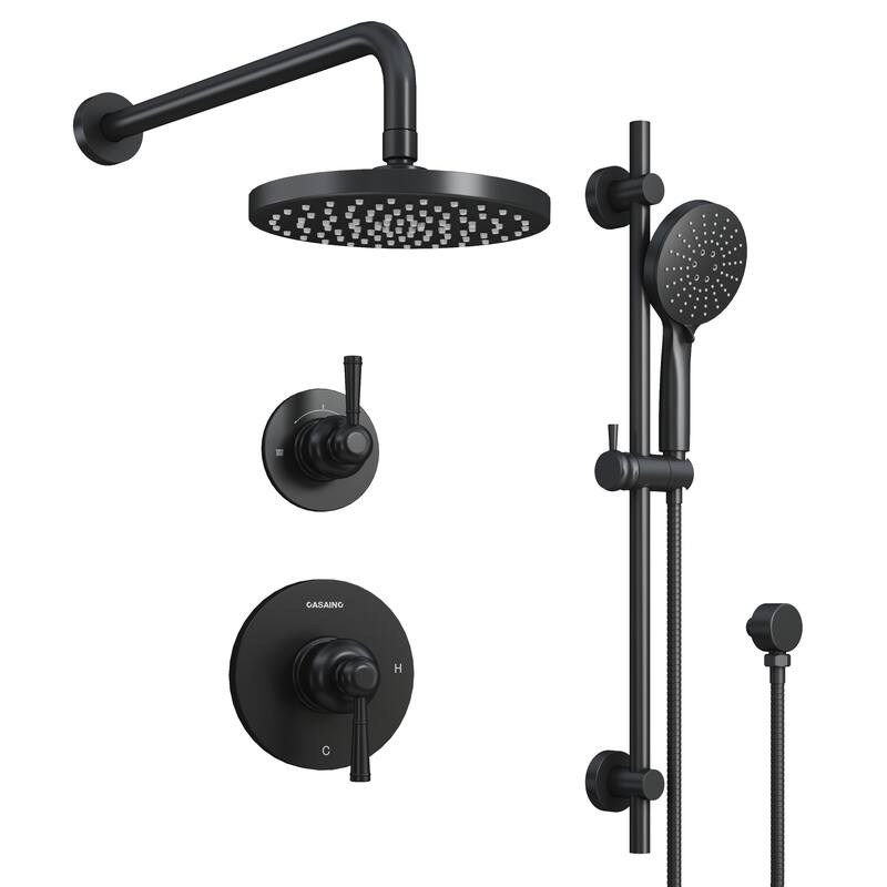 4-Spray Shower System with 8 in. Rainfall Shower Head, 3-Mode Handheld Shower, Pressure Balance Valve, and Adjustable Slide Bar