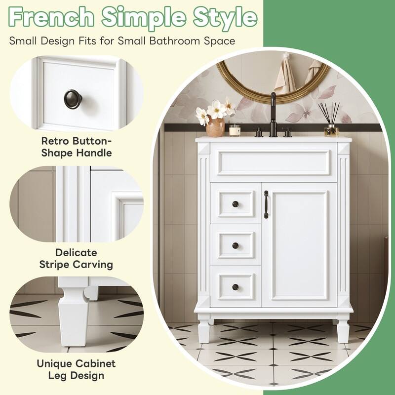 24" Bathroom Vanity with Ceramic Sink, 2 Drawers and Adjustable Shelf