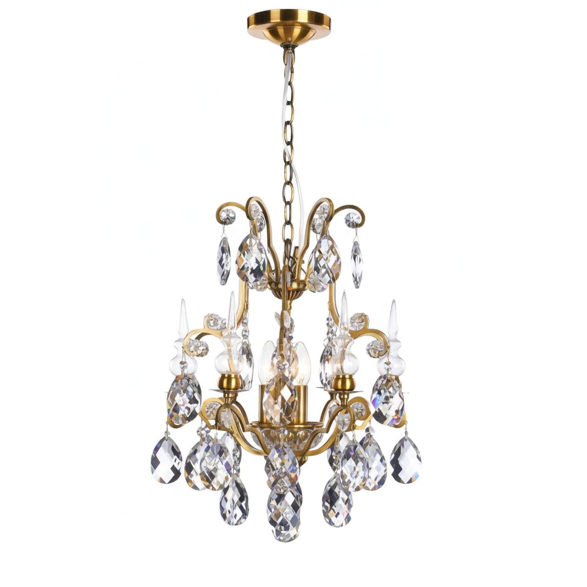 Traditional 3-Light Brass Chandelier With Clear Crystals
