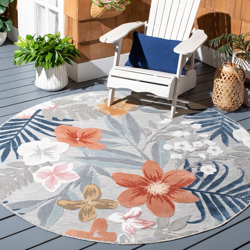 SAFAVIEH Cabana Tamayo Indoor/ Outdoor Waterproof Transitional Rug - 6'5"x6'5"Round - Grey/Rust