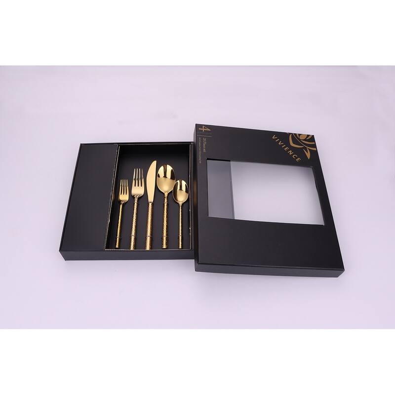 20 Pc Flatware Set Pebbled Gold - Service For 4