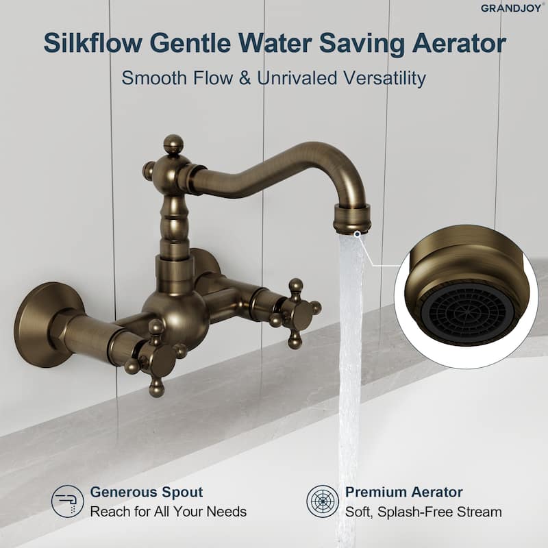 GRANDJOY Vintage Style 2-Handle Wall Mounted Bathroom Faucet
