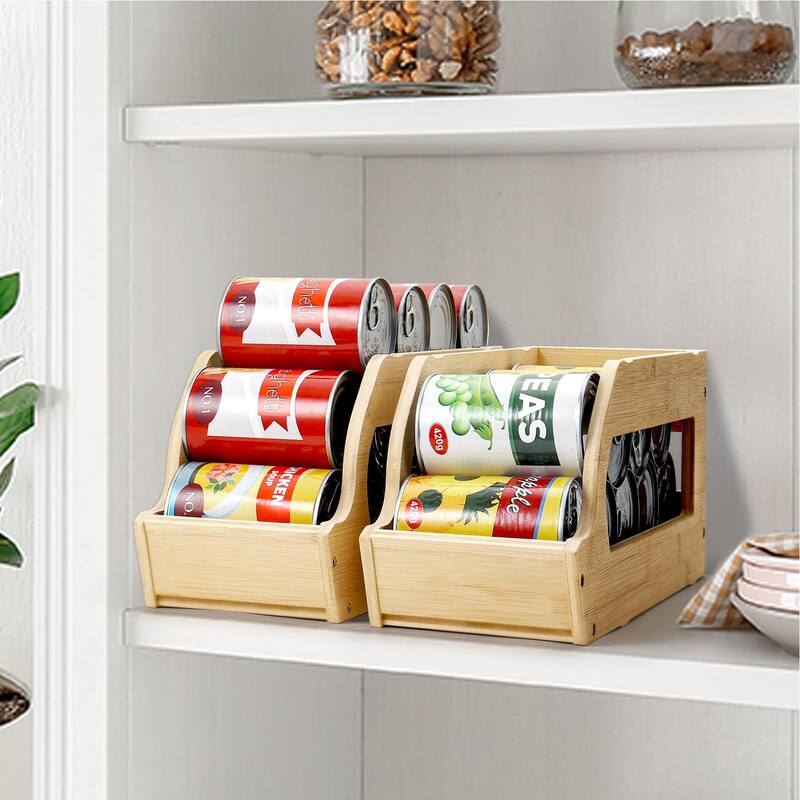 Bamboo Can Organizers and Storage,Soda Can Organizer Beverage Drink Holders Stackable Canned Goods Organizer Can Dispenser