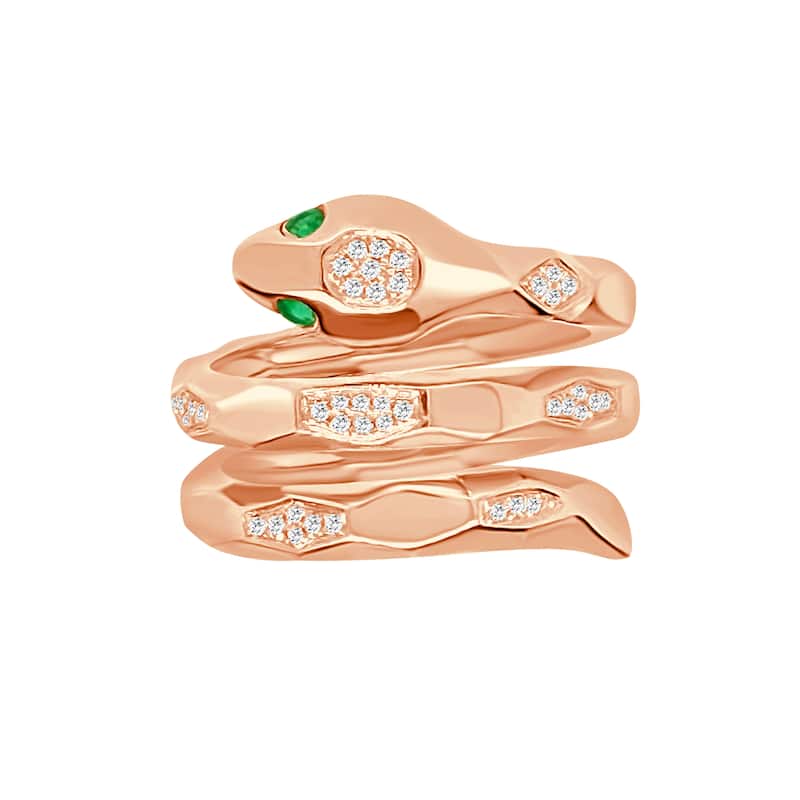 Auriya 14k Gold Diamond and Emerald Snake Wrap Ring 0.15 ct. tw. (F-G, VS) - 8 - Rose