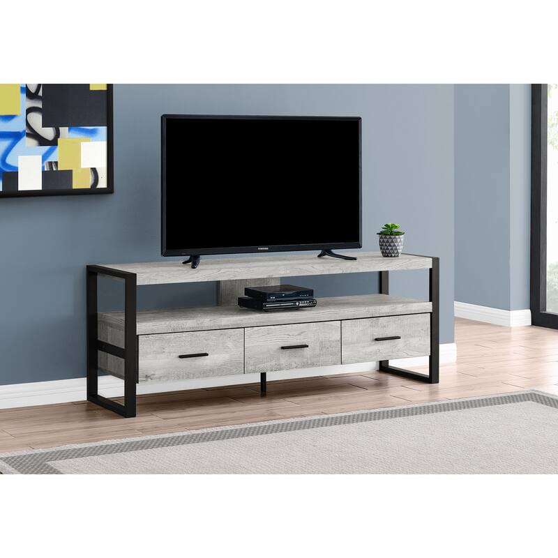 Contemporary TV Stand with Storage Drawers, 60 Inch Media Console, Black Metal, Fits 80-Inch TV, Modern Design