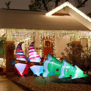 Inflatable 8.8ft Outdoor LED Holiday Christmas Yard Decoration-Gnome Elves with Tree - 8.8-Feet-Long