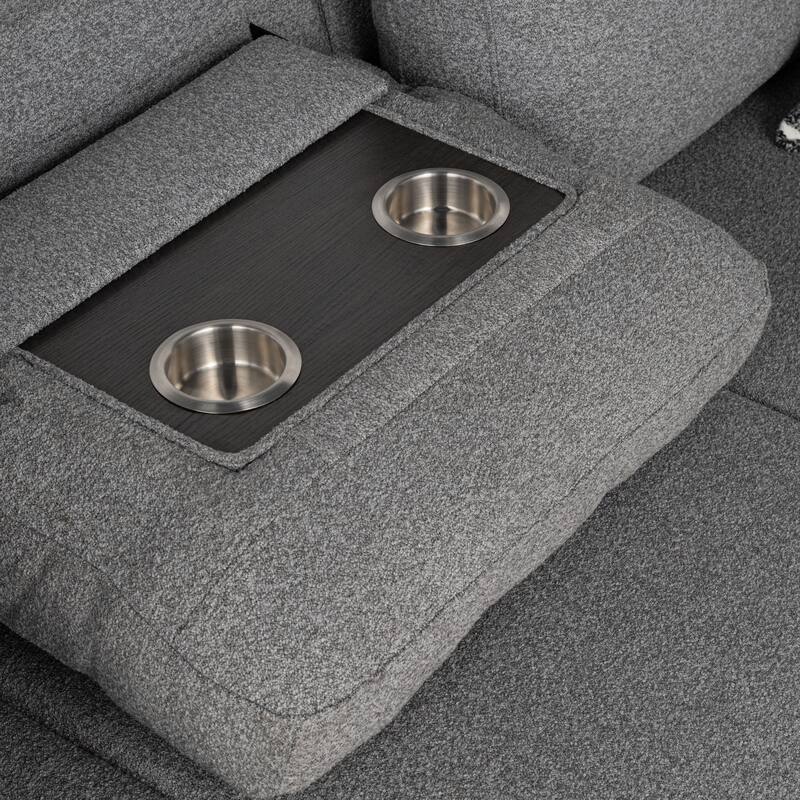 Furniture of America Oswin Modern Grey Pull-Out Sleeper Sofa Sectional with Storage Shelves and USB Ports