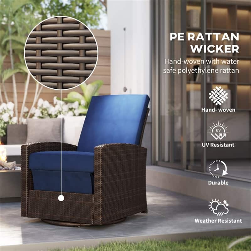 Handwoven PE Rattan Patio Recliner Chair with Swivel and Comfortable Removable Cushion - 28.75" L x 37.5" W x 37" H