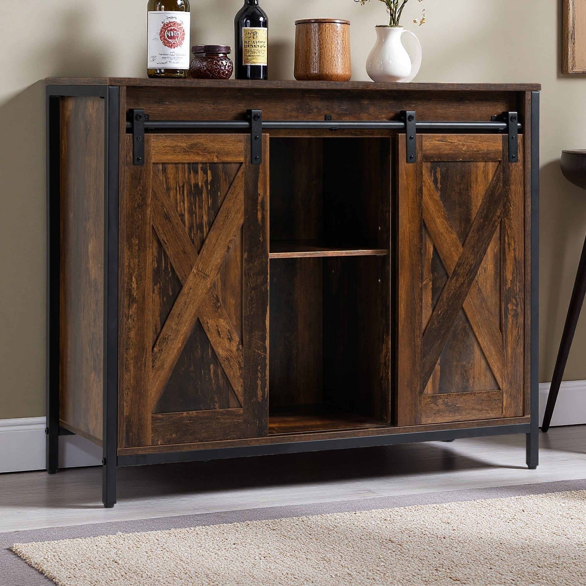 Industrial Storage Cabinet with Sliding Barn Doors & Shelves