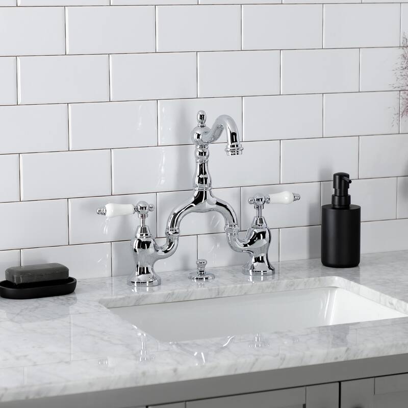 English Country Bridge Bathroom Faucet with Brass Pop-Up