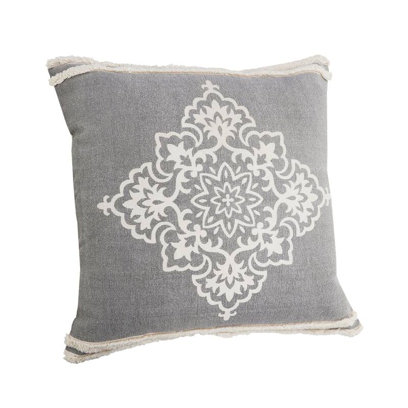 HomeRoots 24" X 24" Light Gray And White 100% Cotton Geometric Zippered Pillow