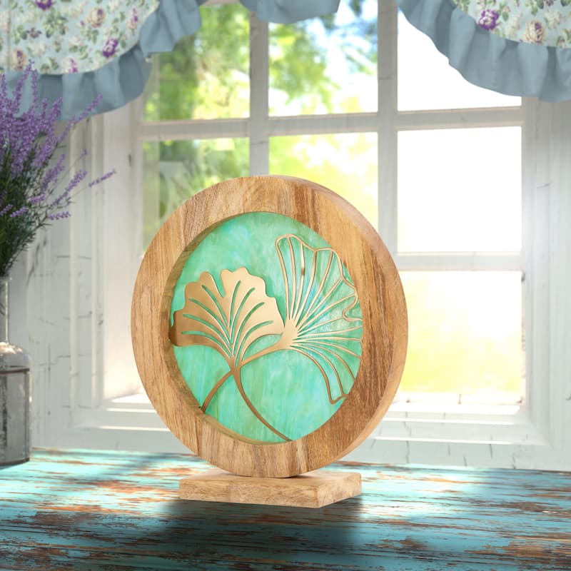River of Goods Round Decorative Stained Glass Mango Wood Stand - 13" x 3" x 14"