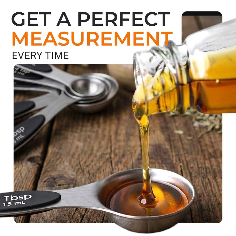 Cheer Collection 8 Piece Stainless Steel Magnetic Measuring Spoons Set with Leveler - 8pc Set